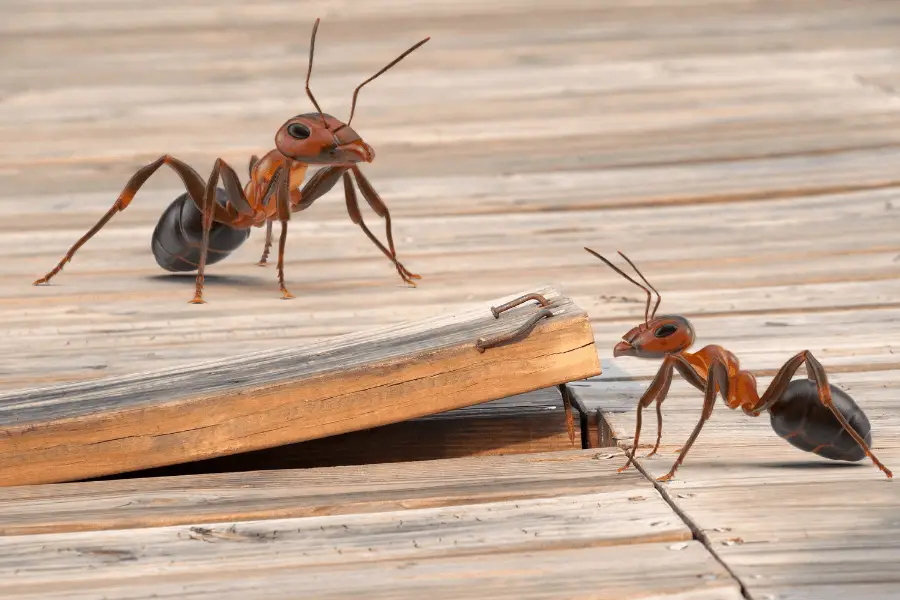 ants on a wood floor